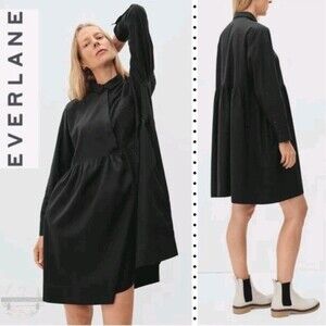 Everlane The Field Long Sleeve Collared Oversized Dress Black XSMALL Retail $125